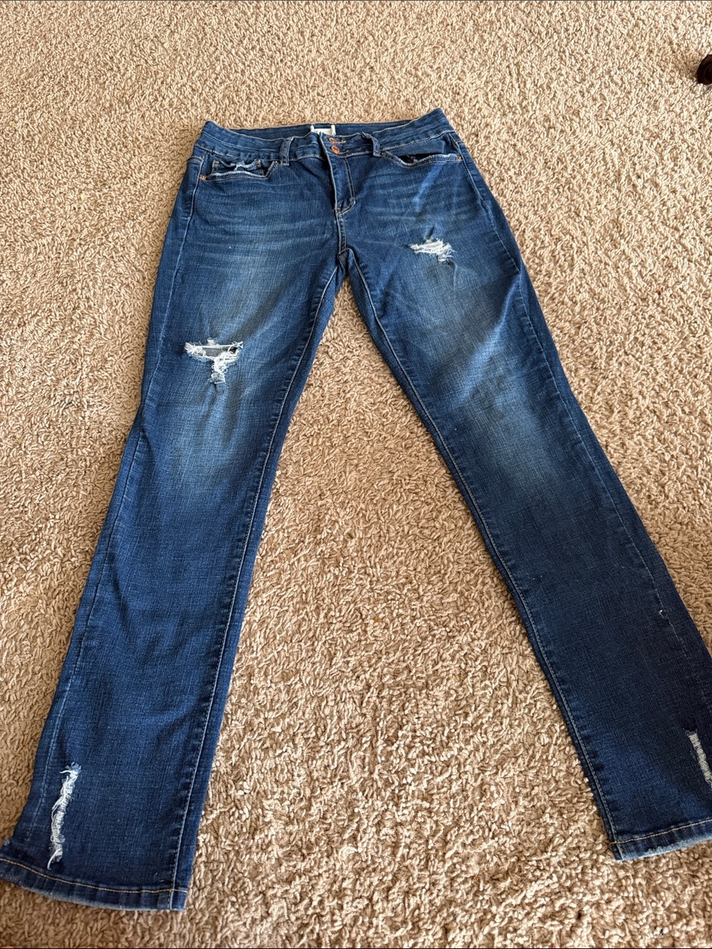 Women's Dark Blue Bootcut Jeans with Distressed Detailing